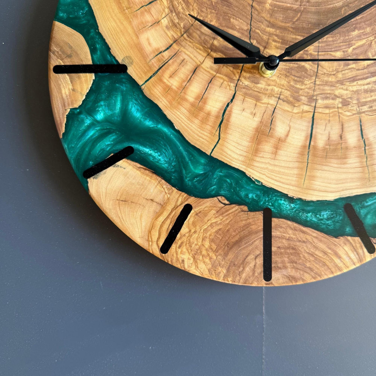 Olive Wood and Epoxy Wall Clock, Large Rustic Resin Clock: Unique Live Edge Olive Tree Slice Art