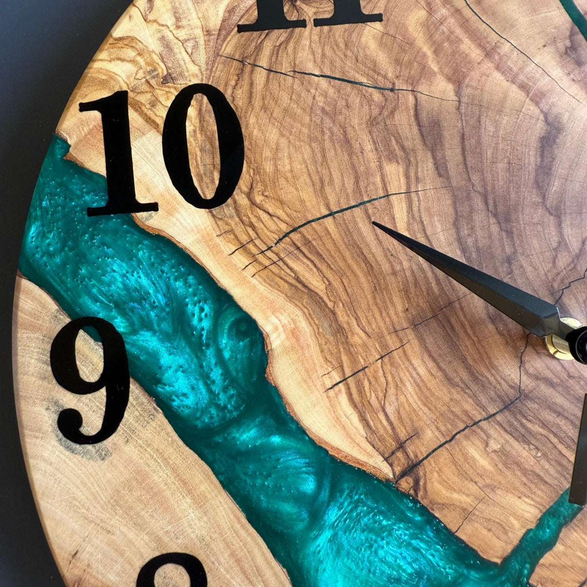 Epoxy Olive Wood Wall Clock, Resin Live Edge Clock, Modern Minimalist Natural Wood Art, Silent Large Home Decor Gift