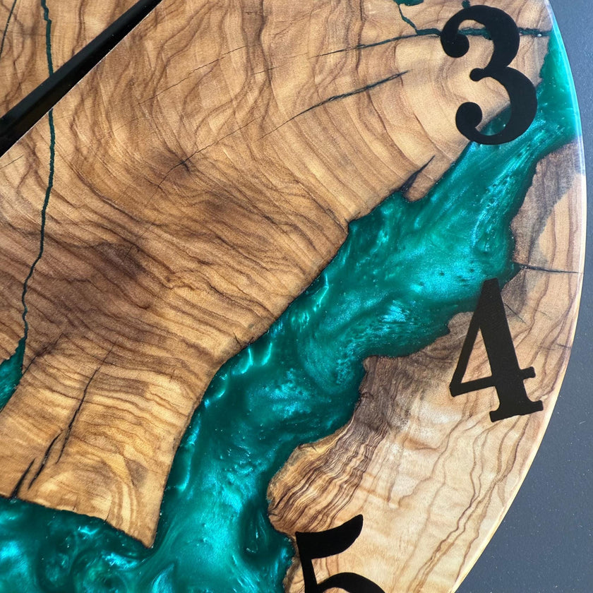 Epoxy Olive Wood Wall Clock, Resin Live Edge Clock, Modern Minimalist Natural Wood Art, Silent Large Home Decor Gift