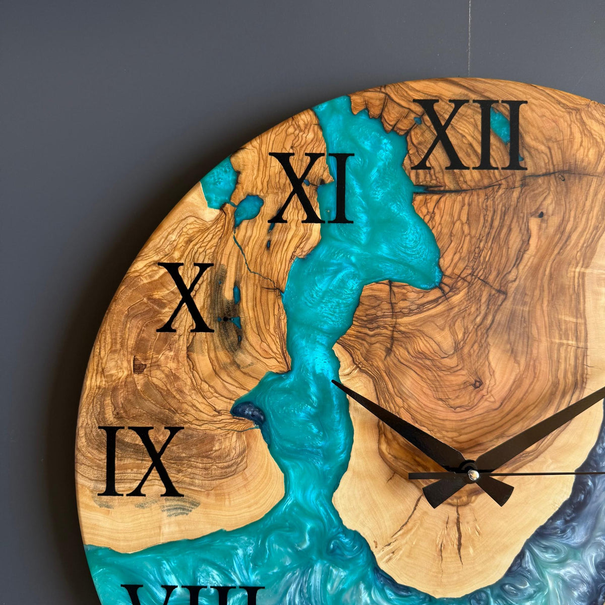 Epoxy Resin and Olive Wood Wall Clock | Live Edge Wood Slice Clock | Rustic Farmhouse Decor | Unique Handmade Modern Home Gift