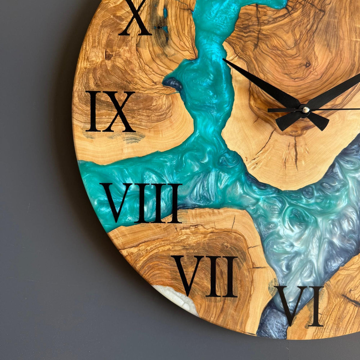 Epoxy Resin and Olive Wood Wall Clock | Live Edge Wood Slice Clock | Rustic Farmhouse Decor | Unique Handmade Modern Home Gift