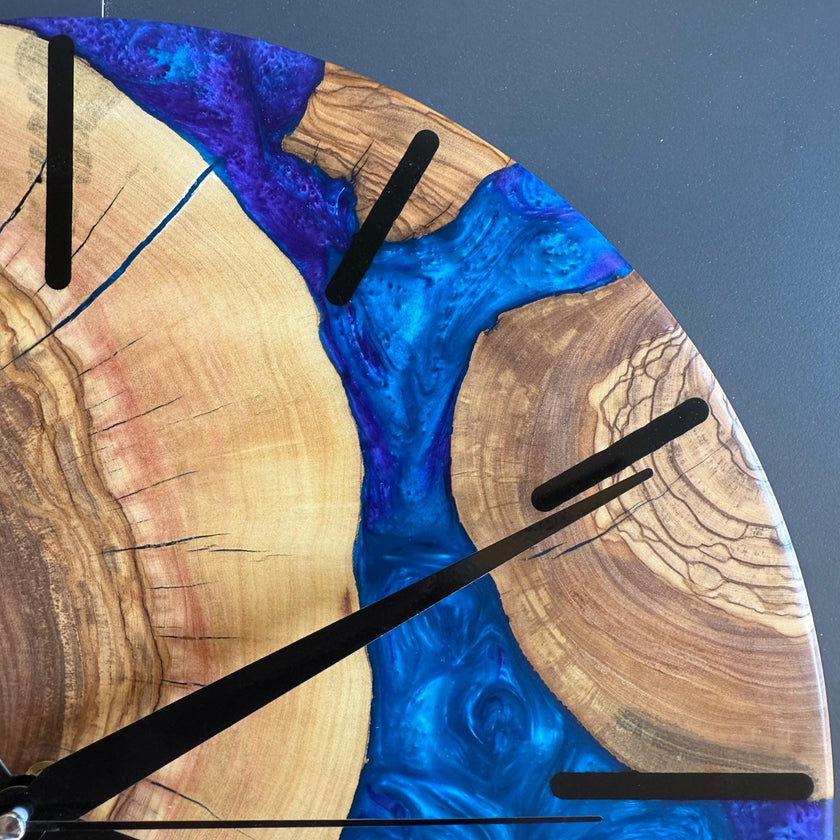 Olive Wood Epoxy Resin Wall Clock, Personalized Wooden Wall Clock: Modern Home Decor