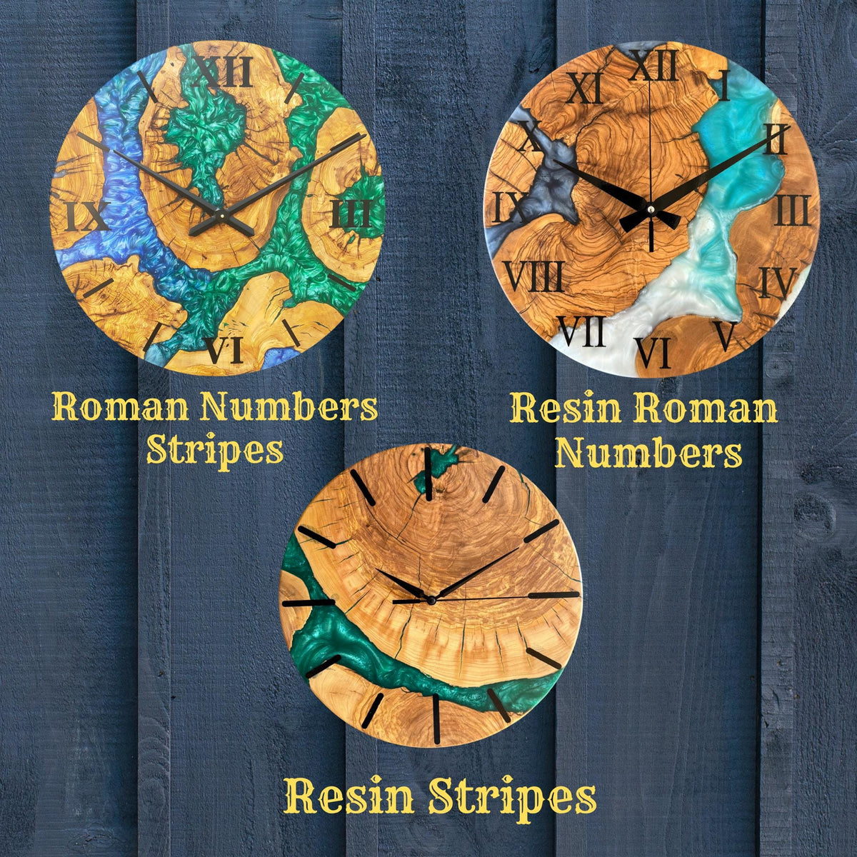 Olive Wood and Epoxy Wall Clock, Large Rustic Resin Clock: Unique Live Edge Olive Tree Slice Art