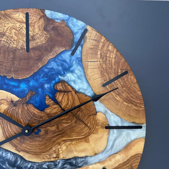 Oversized Epoxy Resin and Olive Wood Wall Clock, Large Live Edge Wood Art Clock: Home Decor (24'' - 40'')
