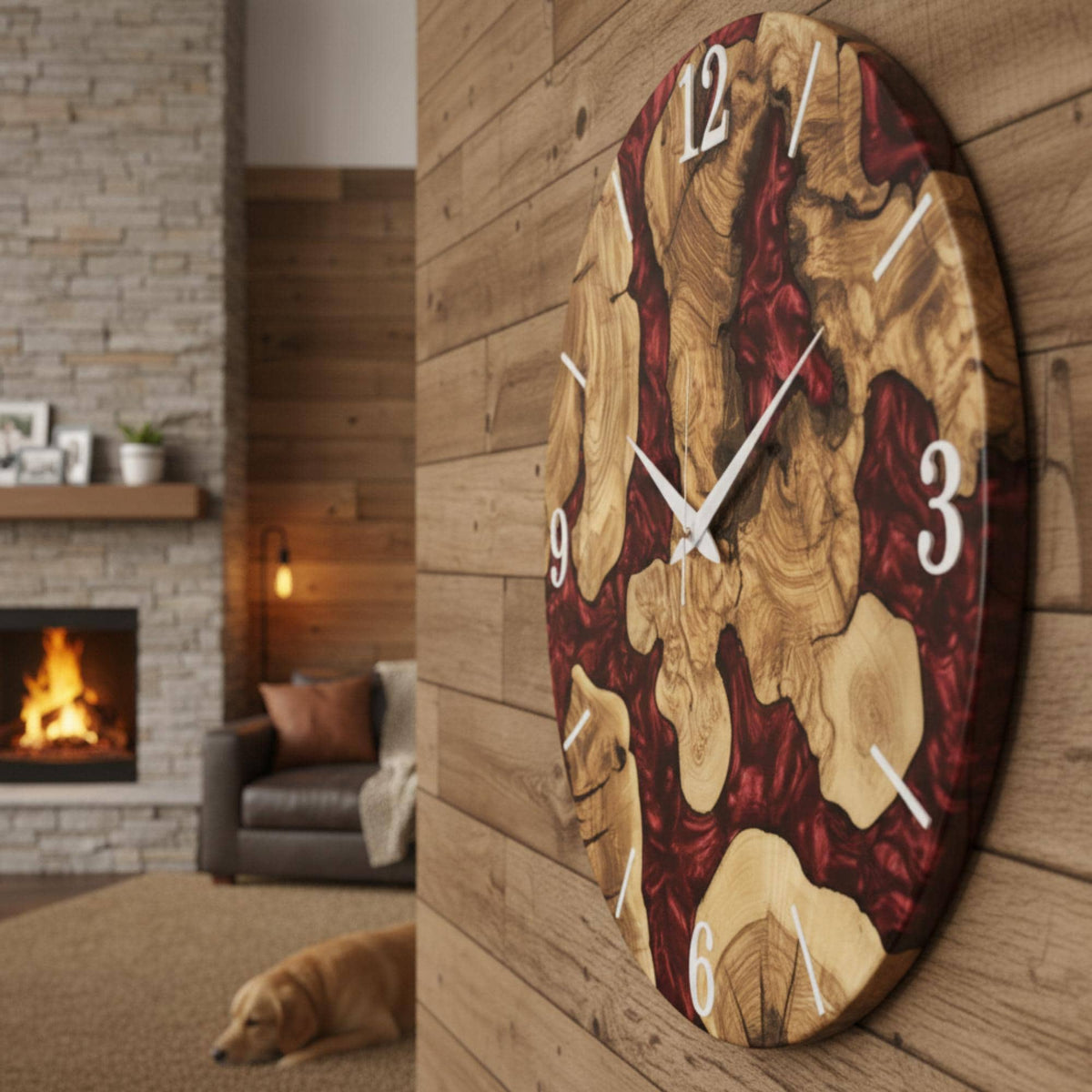 Epoxy Olive Wood Wall Clock, Resin Live Edge Clock, Modern Minimalist Natural Wood Art, Silent Large Home Decor