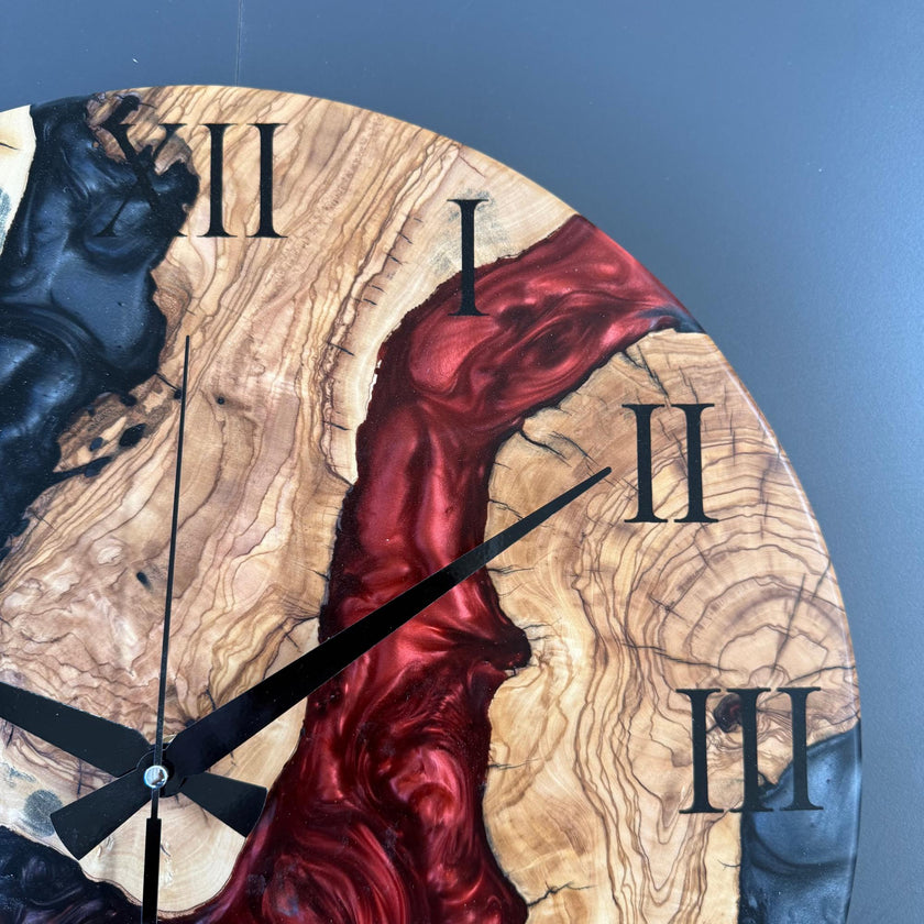 Epoxy Resin and Olive Wood Wall Clock | Wall Clock Modern | Kitchen Wall Clock | Unique Handmade Modern Wall Clock