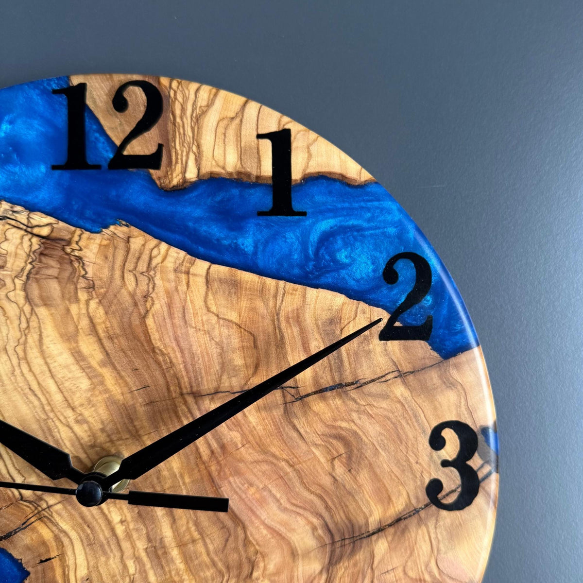 Epoxy Resin and Olive Wood Wall Clock | Wall Clock Modern | Kitchen Wall Clock | Unique Large Wall Clock
