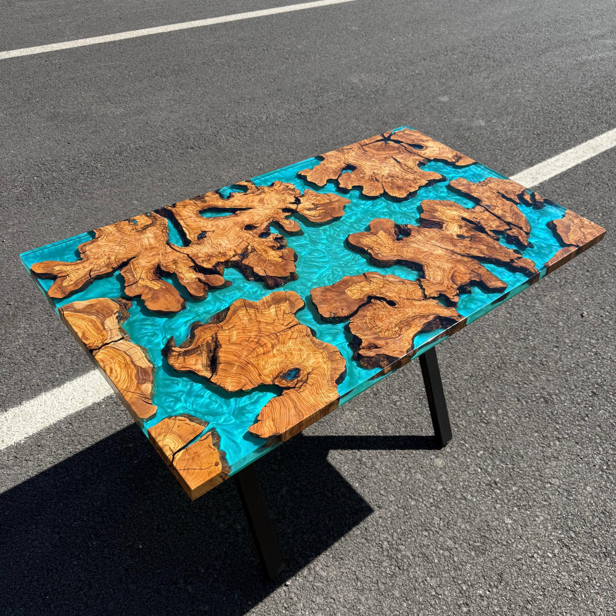 Handmade Olive Wood and Epoxy Dining Table: Kitchen & Living Room Table