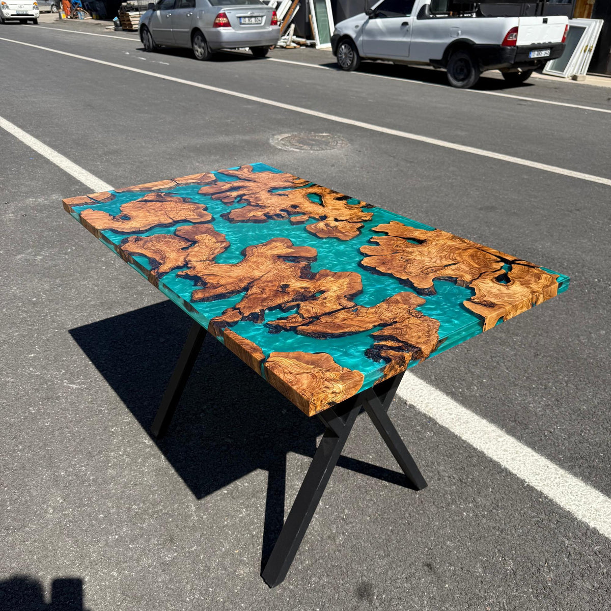 Handmade Olive Wood and Epoxy Dining Table: Kitchen & Living Room Table