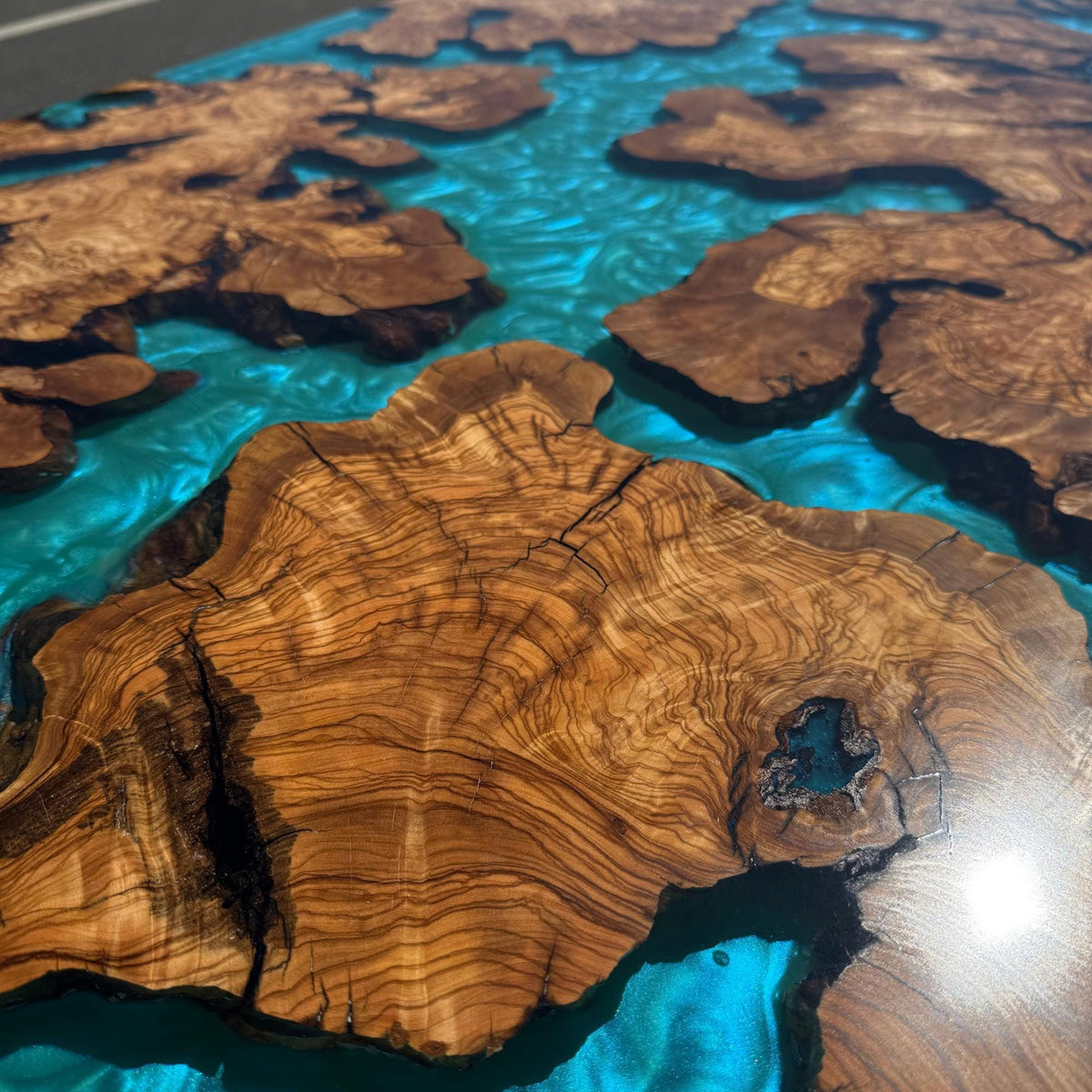 Handmade Olive Wood and Epoxy Dining Table: Kitchen & Living Room Table