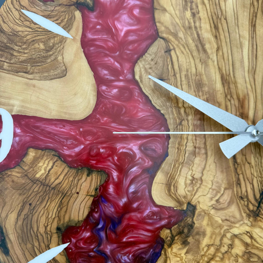 Personalized Resin and Olive Wood Wall Clock: Modern Wall Clock