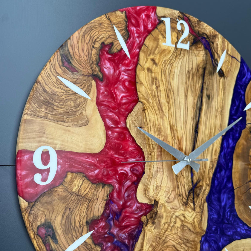Personalized Resin and Olive Wood Wall Clock: Modern Wall Clock