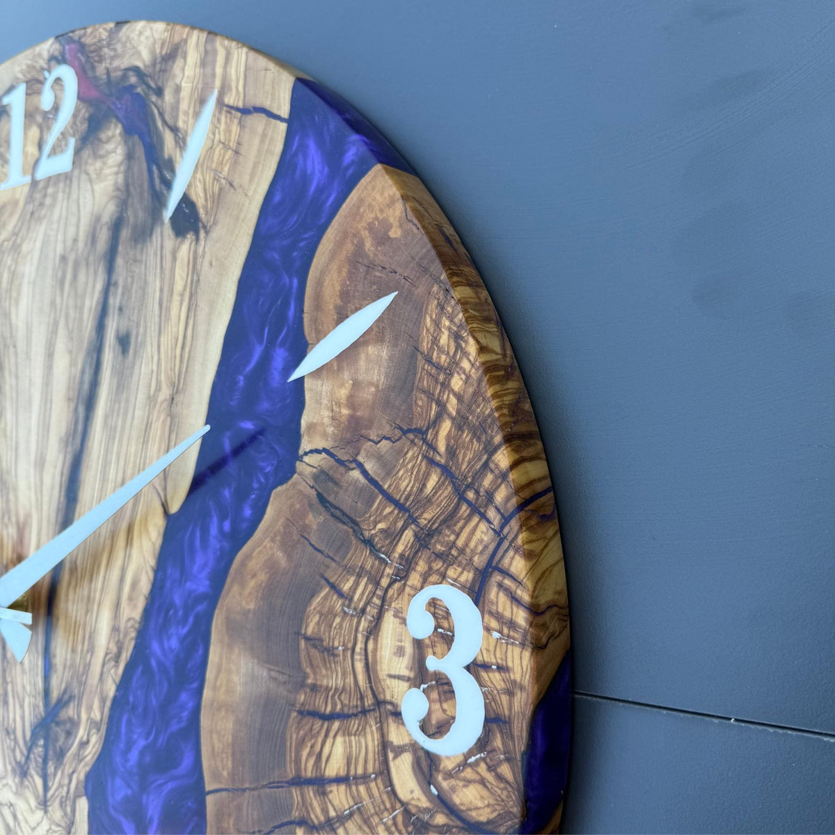 Personalized Resin and Olive Wood Wall Clock: Modern Wall Clock