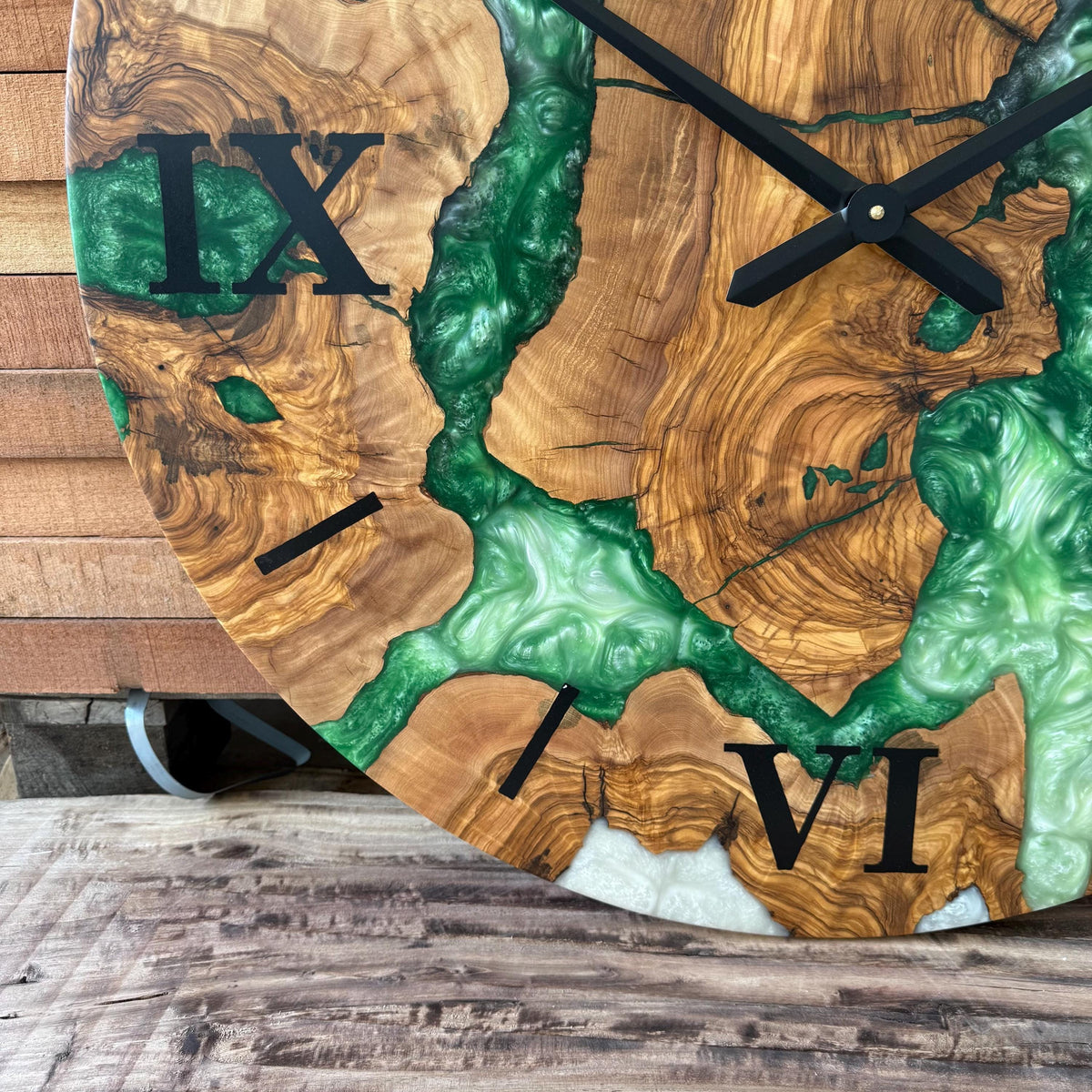 Olive Wood Epoxy Resin Wall Clock, Personalized Wooden Wall Clock: Modern Resin Art