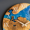 Olive Wood Epoxy Resin Wall Clock, Personalized Wooden Wall Clock: Ocean Resin Art