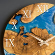 Olive Wood Epoxy Resin Wall Clock, Personalized Wooden Wall Clock: Ocean Resin Art