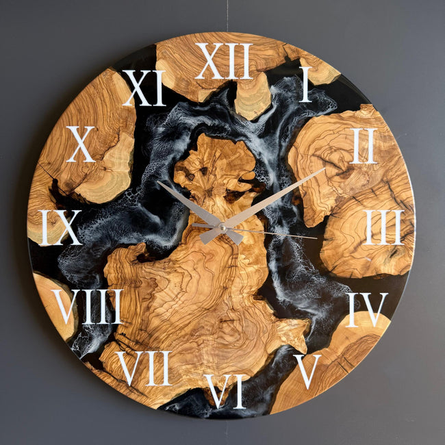 Olive Wood Epoxy Resin Wall Clock, Personalized Wooden Wall Clock: Modern Wall Art