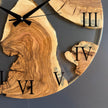 Clear Epoxy Resin and Olive Wood Wall Clock, Transparent Live Edge Olive Slice Art, Unique Modern Minimalist Home Decor Gift