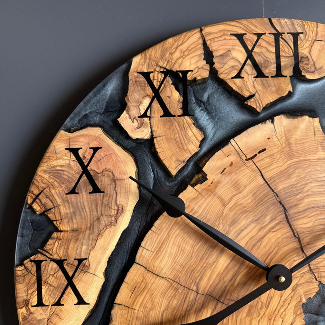 Handmade Olive Wood Epoxy Resin Wall Clock – Modern Luxury Wooden Clock