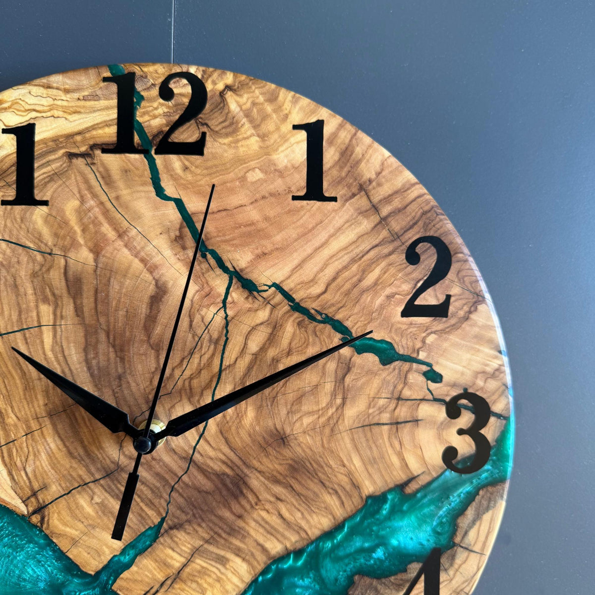 Epoxy Olive Wood Wall Clock, Resin Live Edge Clock, Modern Minimalist Natural Wood Art, Silent Large Home Decor Gift