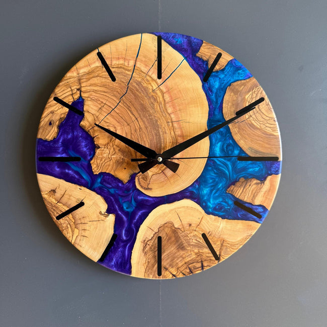 Olive Wood Epoxy Resin Wall Clock, Personalized Wooden Wall Clock: Modern Home Decor