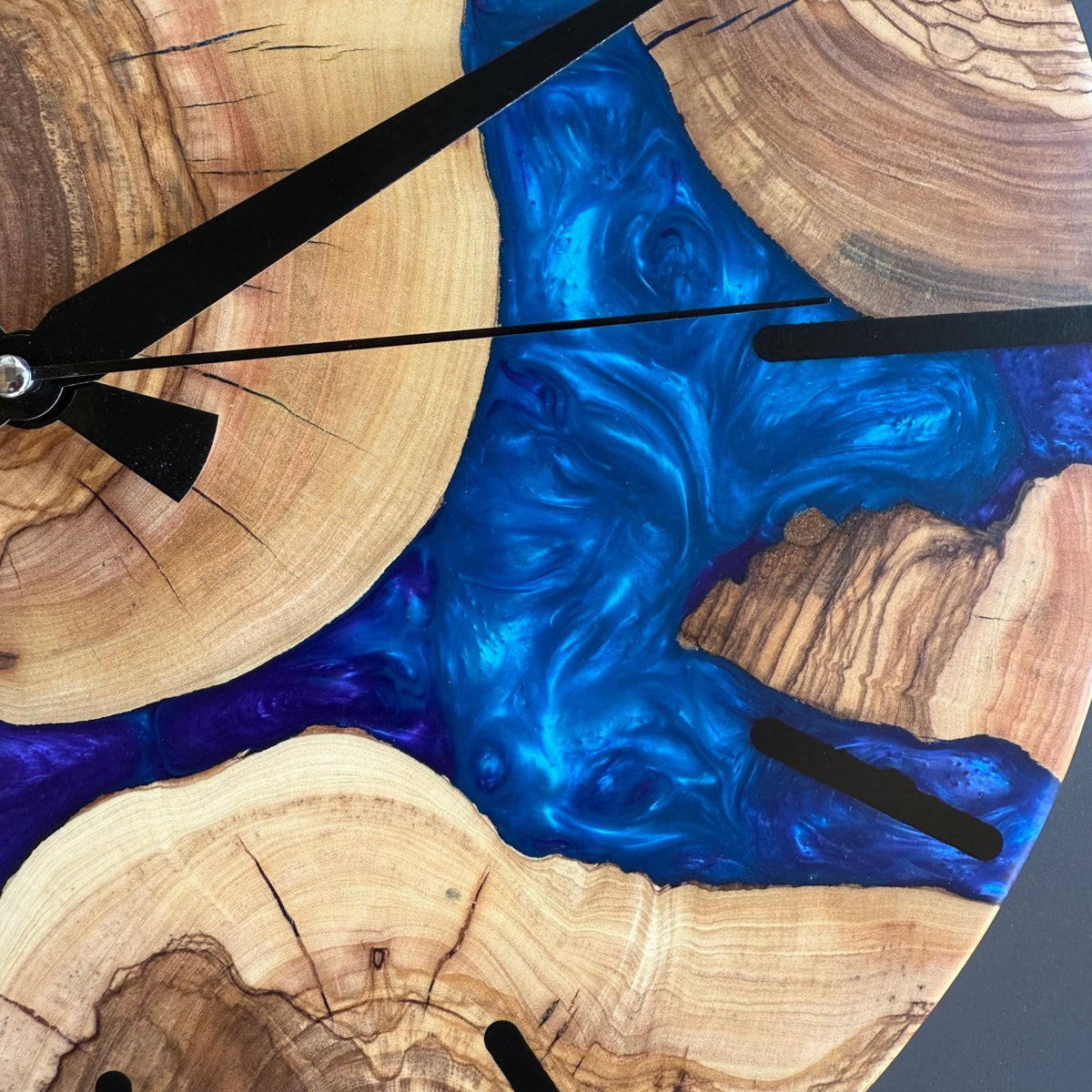 Olive Wood Epoxy Resin Wall Clock, Personalized Wooden Wall Clock: Modern Home Decor