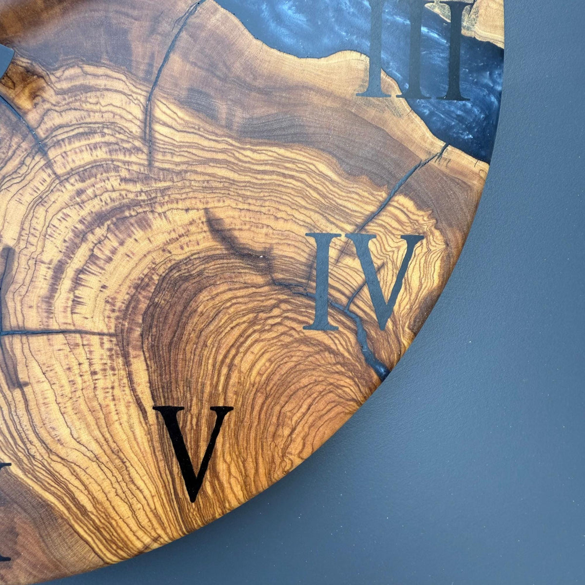 Epoxy Resin and Olive Wood Wall Clock | Live Edge Wooden Clock | Kitchen Wall Clock | Unique Handmade Modern Wall Clock