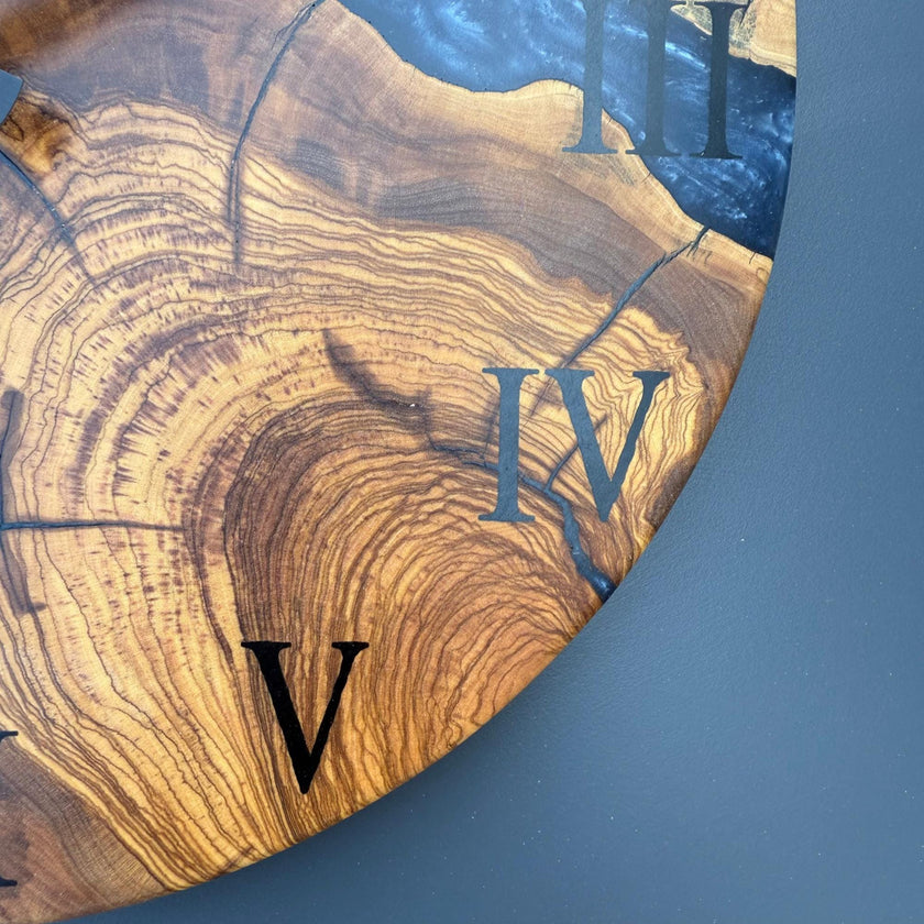Epoxy Resin and Olive Wood Wall Clock | Live Edge Wooden Clock | Kitchen Wall Clock | Unique Handmade Modern Wall Clock