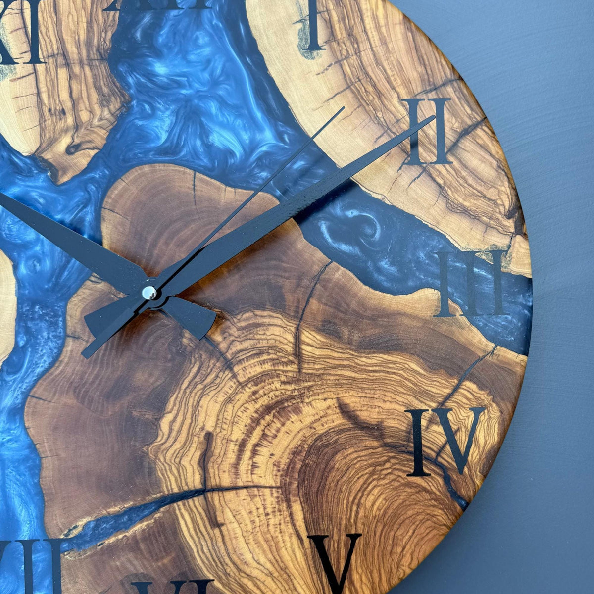 Epoxy Resin and Olive Wood Wall Clock | Live Edge Wooden Clock | Kitchen Wall Clock | Unique Handmade Modern Wall Clock