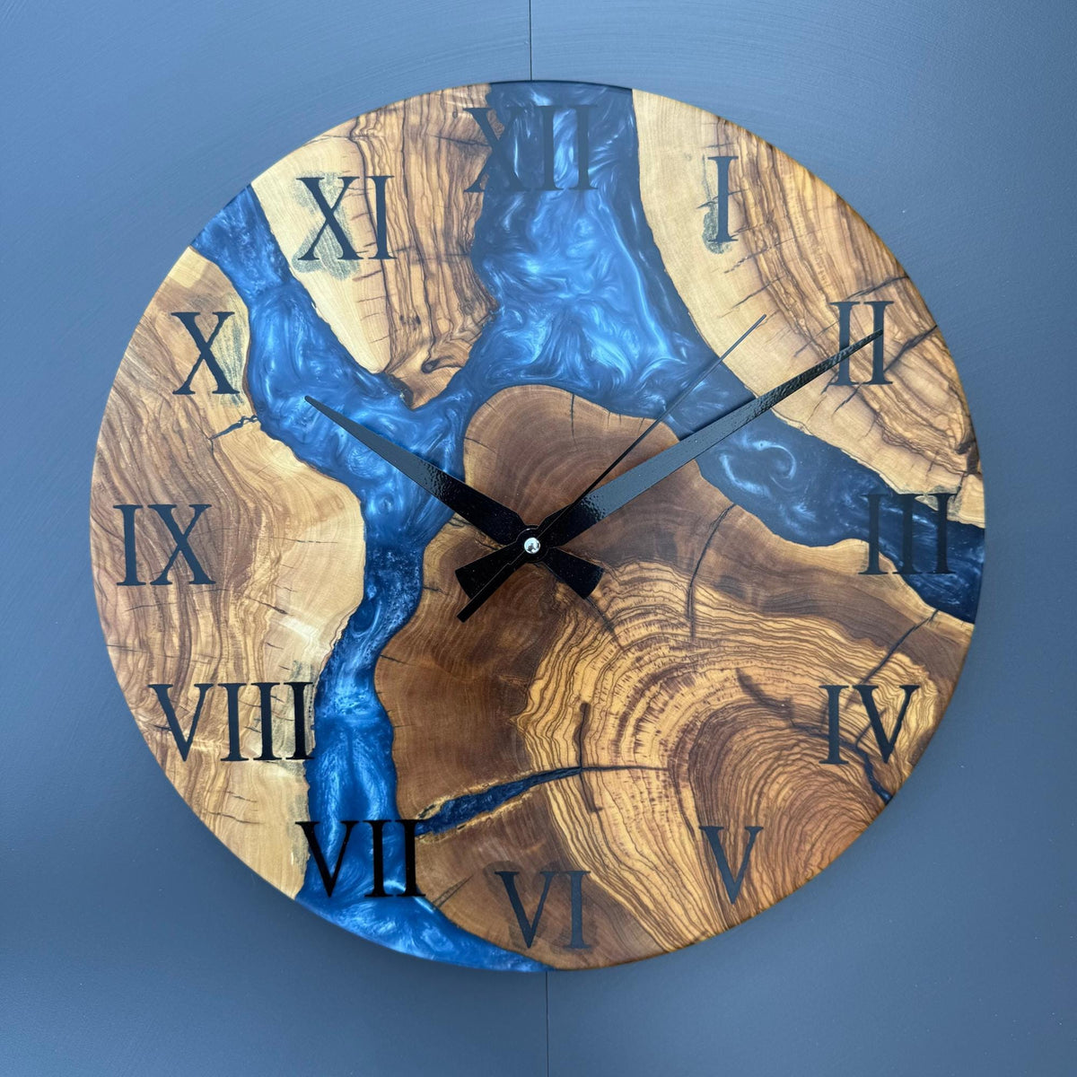 Epoxy Resin and Olive Wood Wall Clock | Live Edge Wooden Clock | Kitchen Wall Clock | Unique Handmade Modern Wall Clock