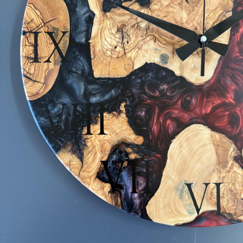 Epoxy Resin and Olive Wood Wall Clock | Wall Clock Modern | Kitchen Wall Clock | Unique Handmade Modern Wall Clock