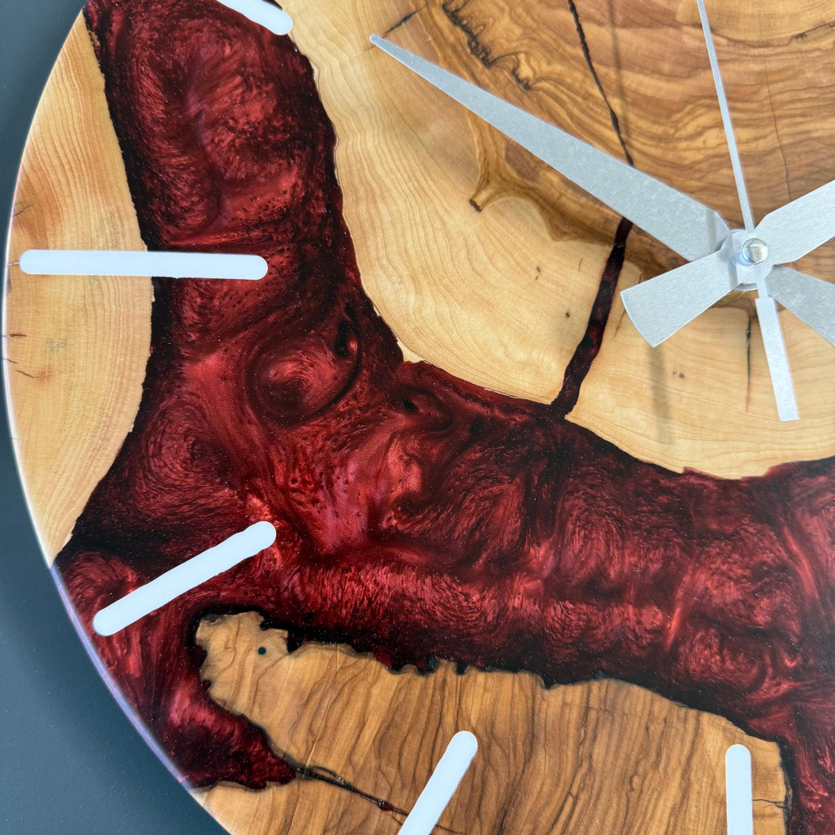 Olive Wood and Epoxy Wall Clock, Large Rustic Resin Clock: Unique Live Edge Olive Tree Slice Art