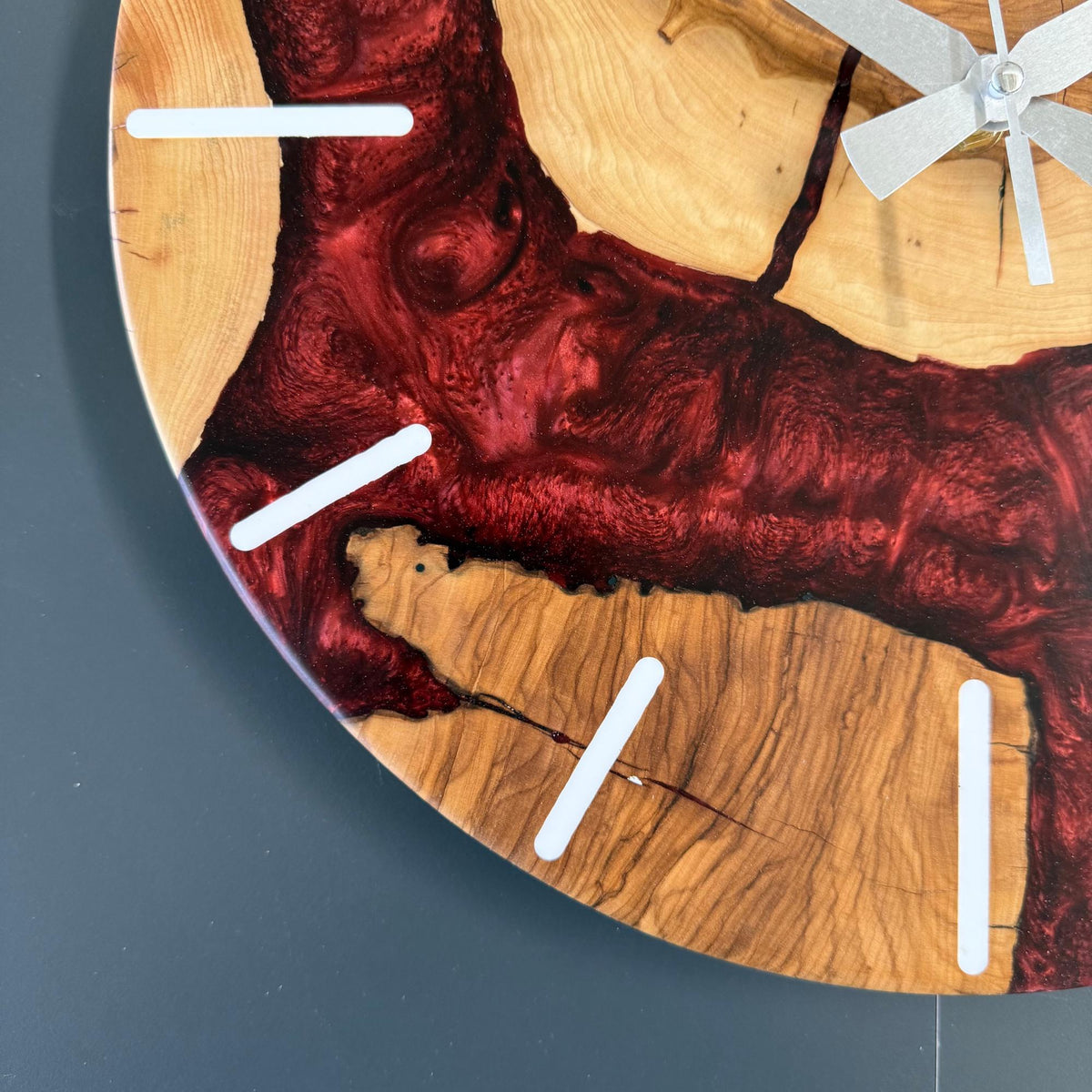 Olive Wood and Epoxy Wall Clock, Large Rustic Resin Clock: Unique Live Edge Olive Tree Slice Art