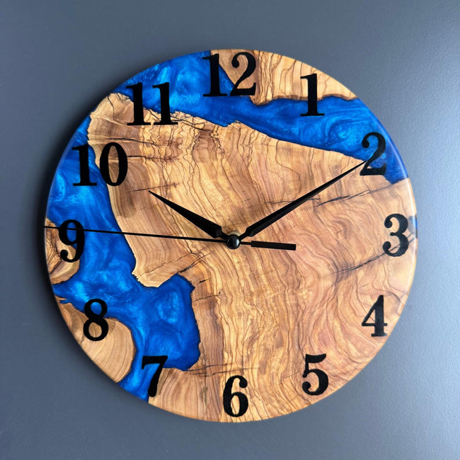Epoxy Resin and Olive Wood Wall Clock | Wall Clock Modern | Kitchen Wall Clock | Unique Large Wall Clock