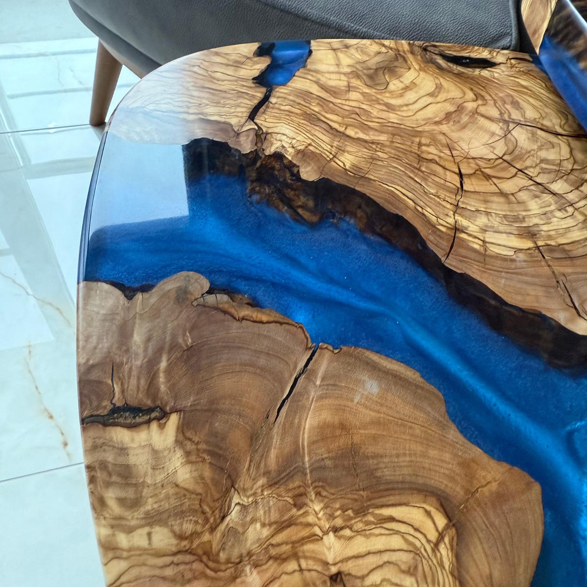 Olive Wood Epoxy Side Table: Handmade Live Edge Accent Table