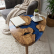 Olive Wood Epoxy Side Table: Handmade Live Edge Accent Table