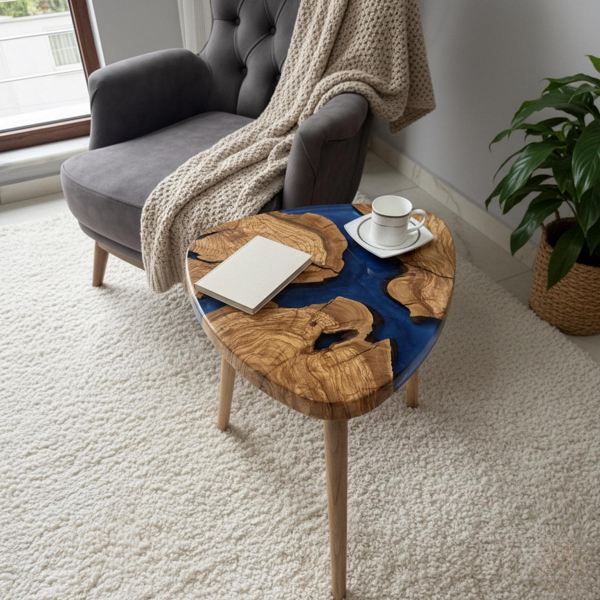 Handmade Olive Wood Epoxy Resin Nesting Tables – Luxury Natural Wood Side Tables