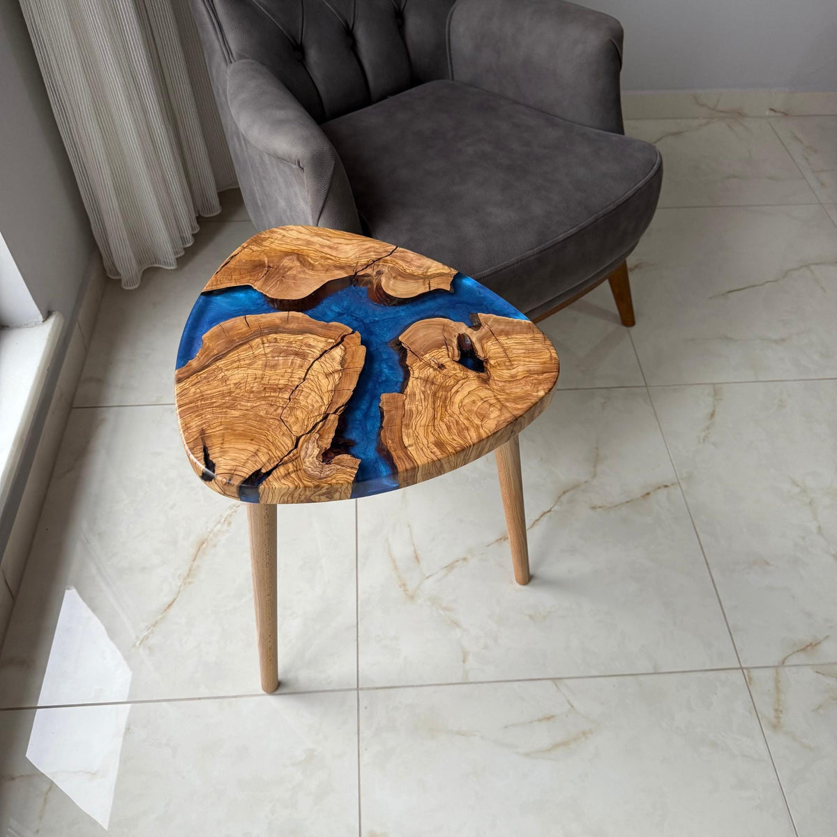 Handmade Olive Wood Epoxy Resin Nesting Tables – Luxury Natural Wood Side Tables