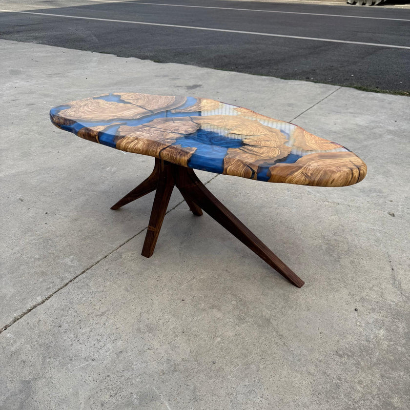 Large Olive Wood Epoxy Coffee Table | Modern Live Edge Centerpiece | Custom Solid Wood Furniture