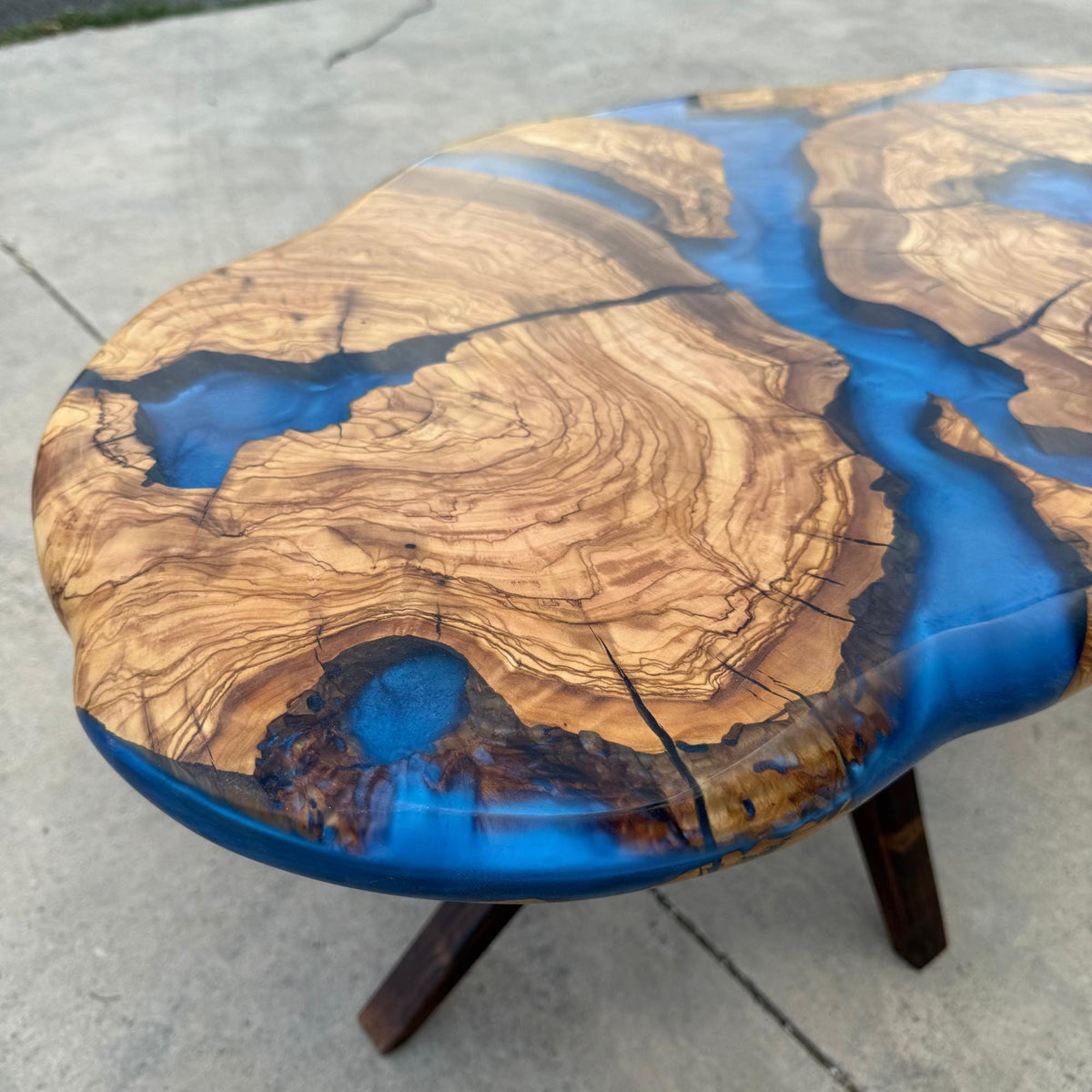 Large Olive Wood Epoxy Coffee Table | Modern Live Edge Centerpiece | Custom Solid Wood Furniture
