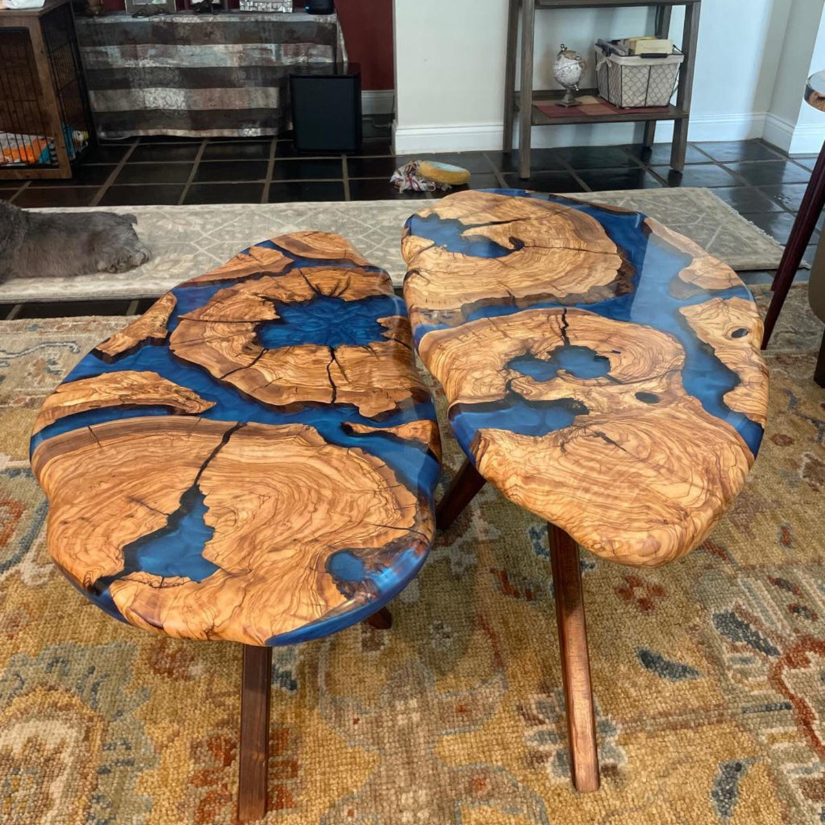 Large Olive Wood Epoxy Coffee Table | Modern Live Edge Centerpiece | Custom Solid Wood Furniture