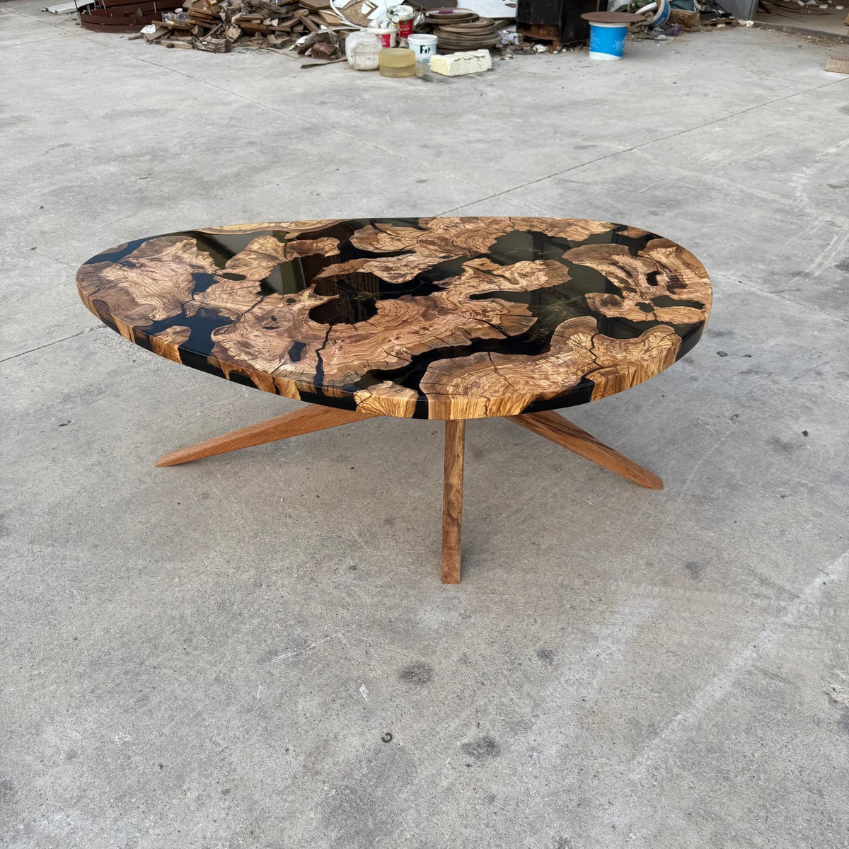 Olive Wood Epoxy Coffee Table: Custom Made to Order Solid Wood Centerpiece