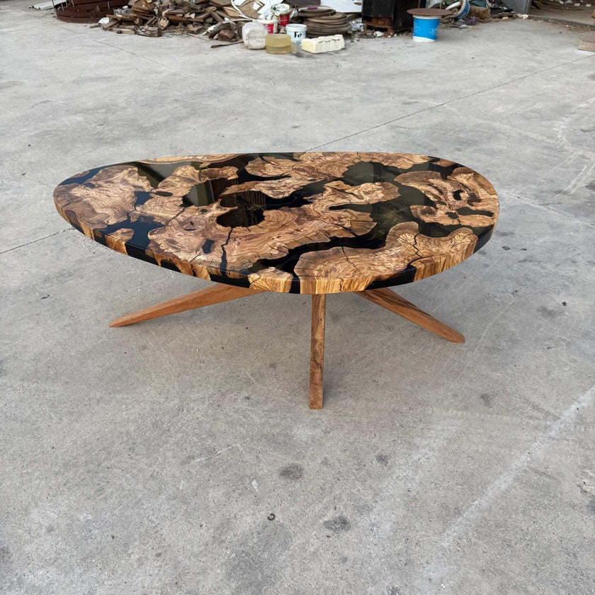 Olive Wood Epoxy Coffee Table: Custom Made to Order Solid Wood Centerpiece