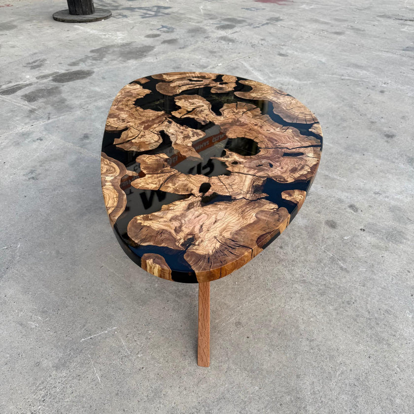 Olive Wood Epoxy Coffee Table: Custom Made to Order Solid Wood Centerpiece