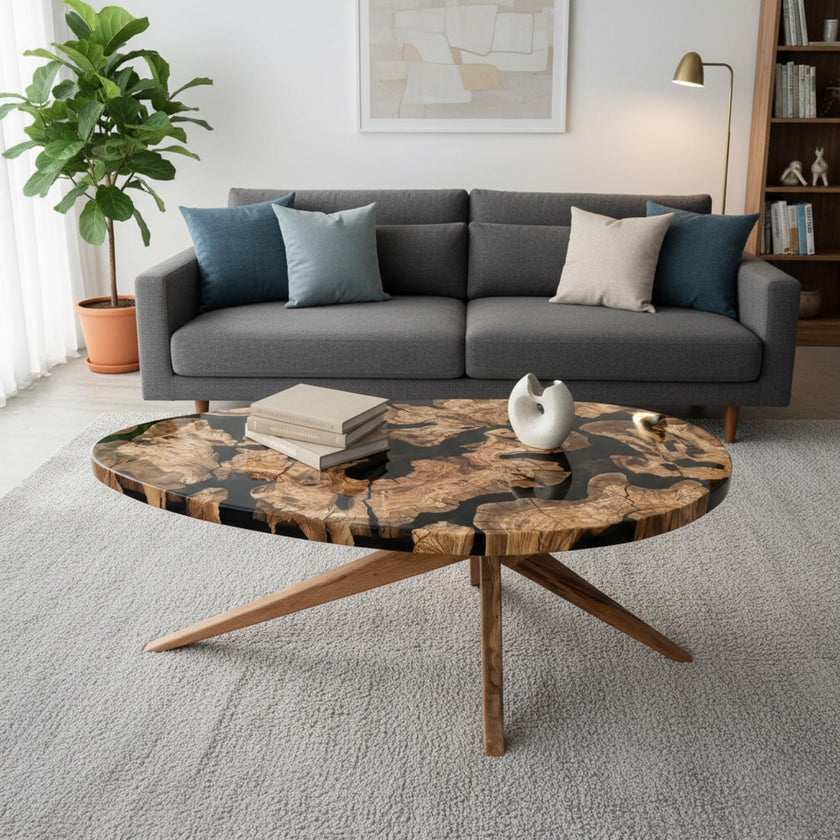Olive Wood Epoxy Coffee Table: Custom Made to Order Solid Wood Centerpiece
