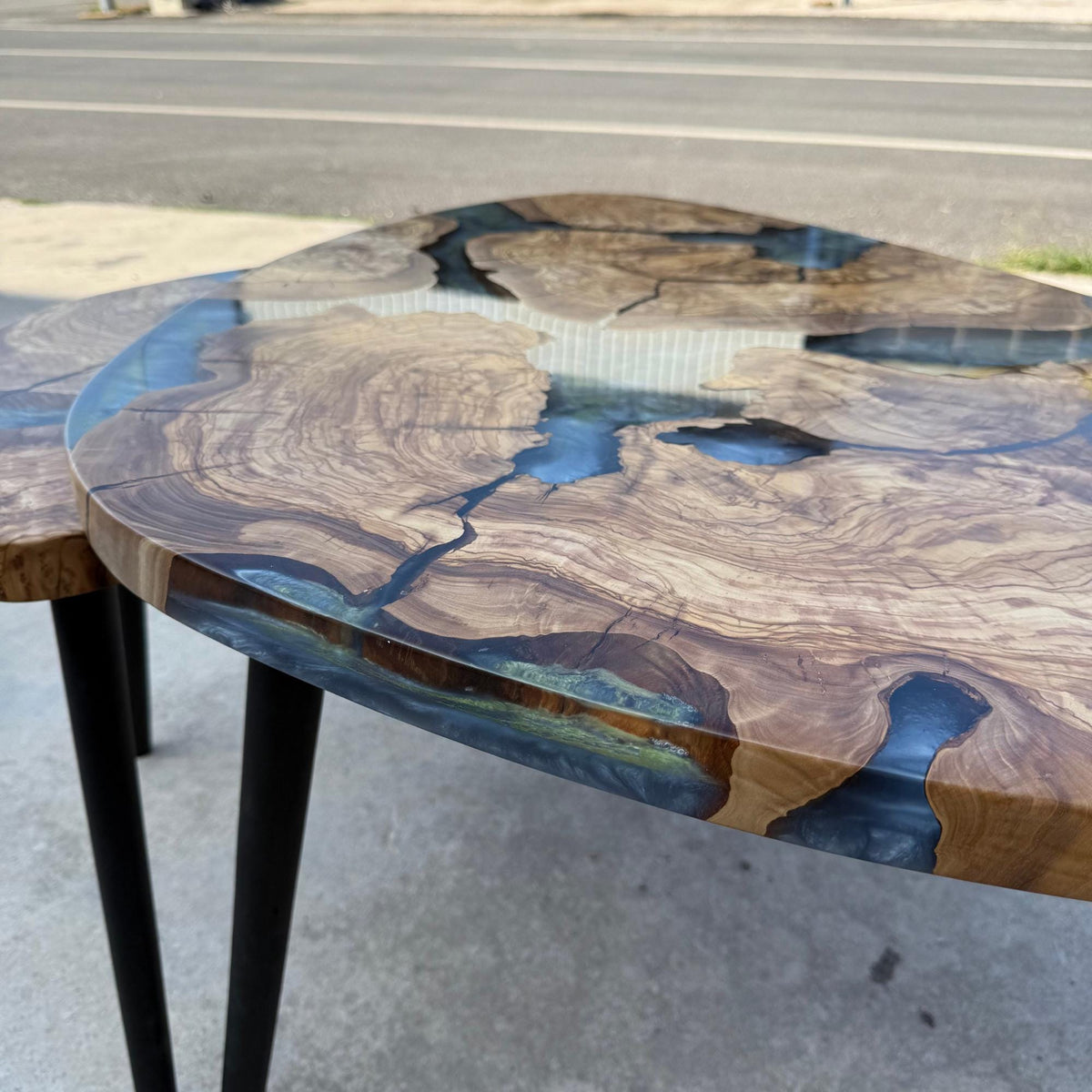 Epoxy Olive Wood Coffee Table: Custom Resin River End Table, Handmade Rustic Home Decor