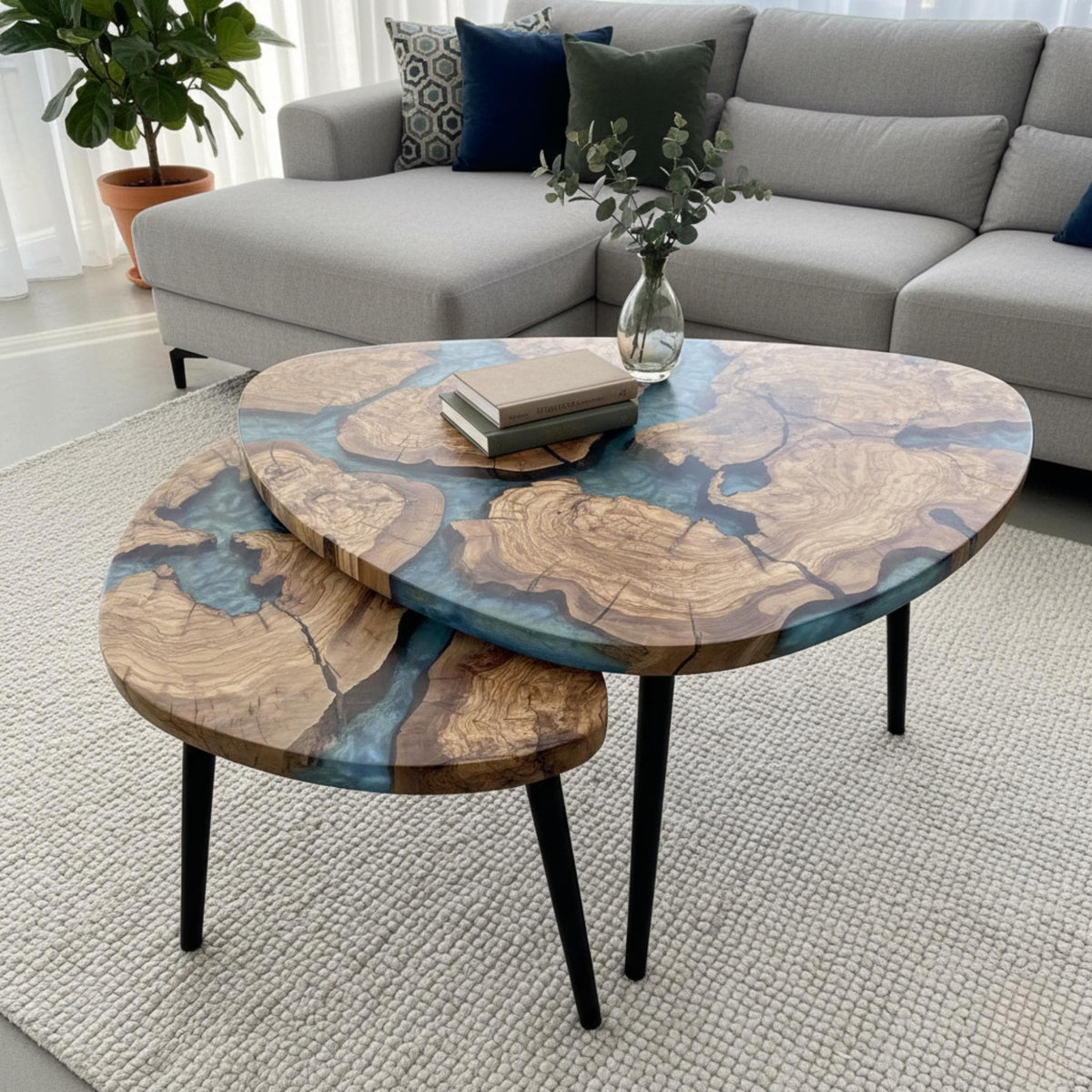 Epoxy Olive Wood Coffee Table: Custom Resin River End Table, Handmade Rustic Home Decor