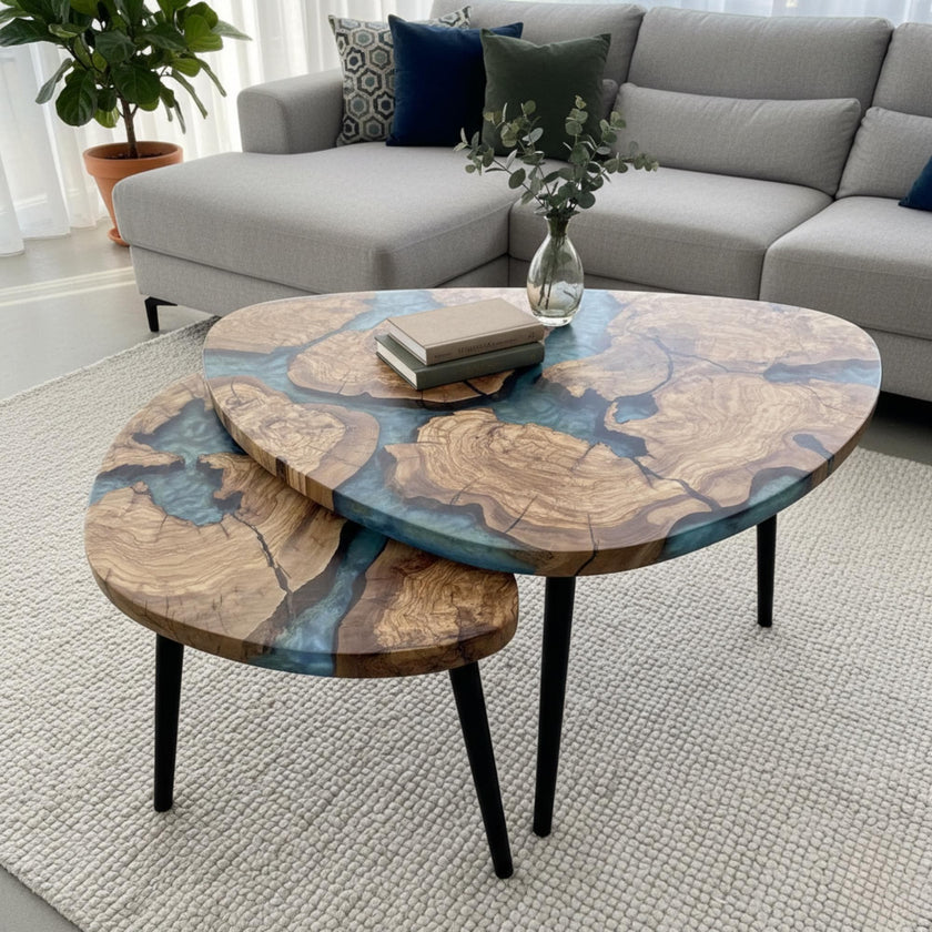 Epoxy Olive Wood Coffee Table: Custom Resin River End Table, Handmade Rustic Home Decor