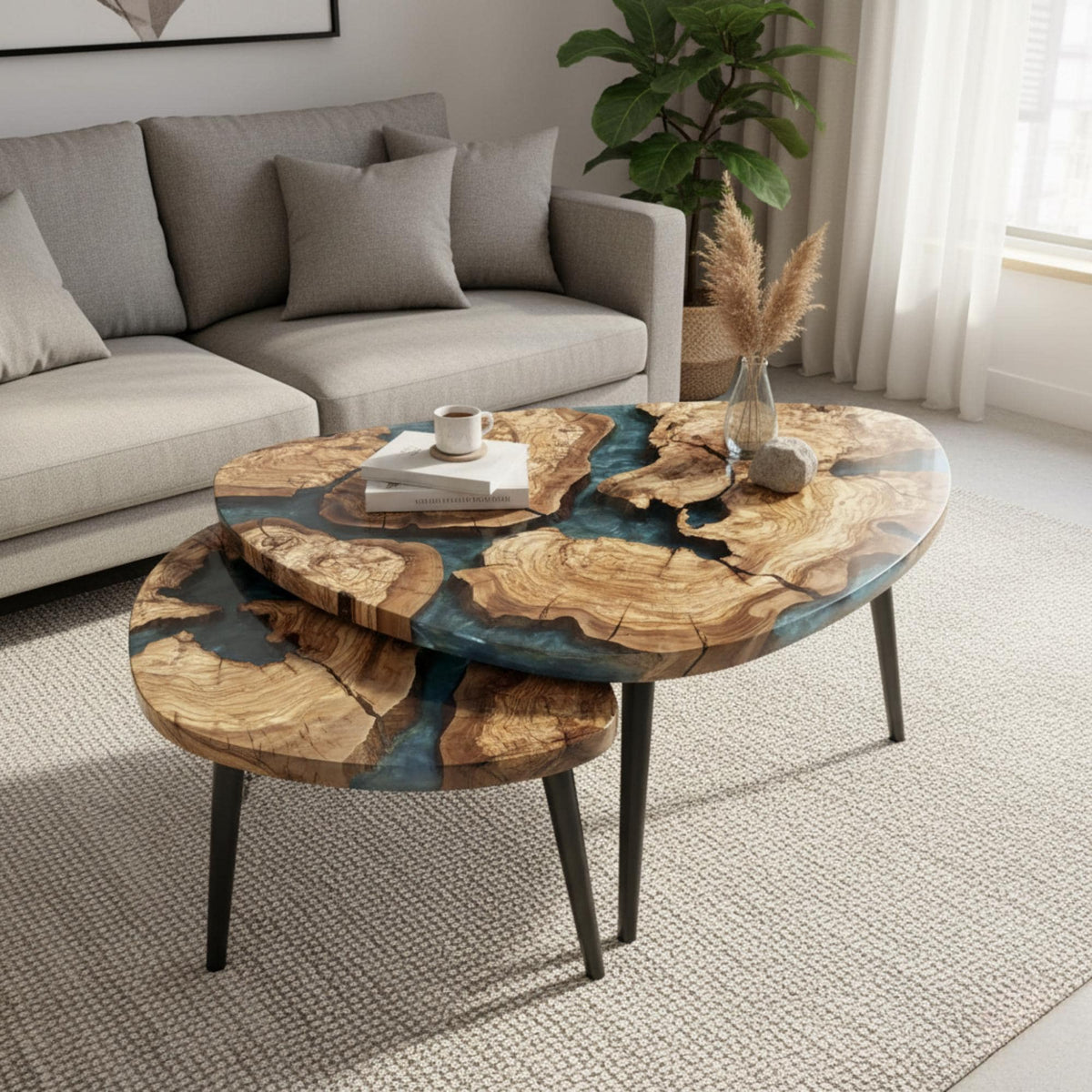 Epoxy Olive Wood Coffee Table: Custom Resin River End Table, Handmade Rustic Home Decor