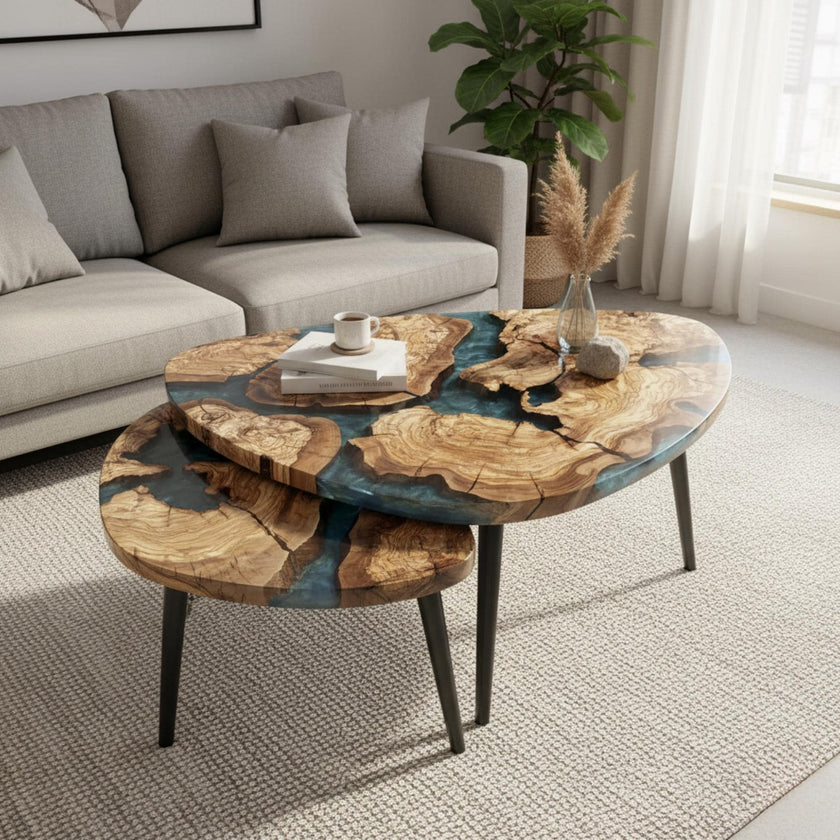 Epoxy Olive Wood Coffee Table: Custom Resin River End Table, Handmade Rustic Home Decor